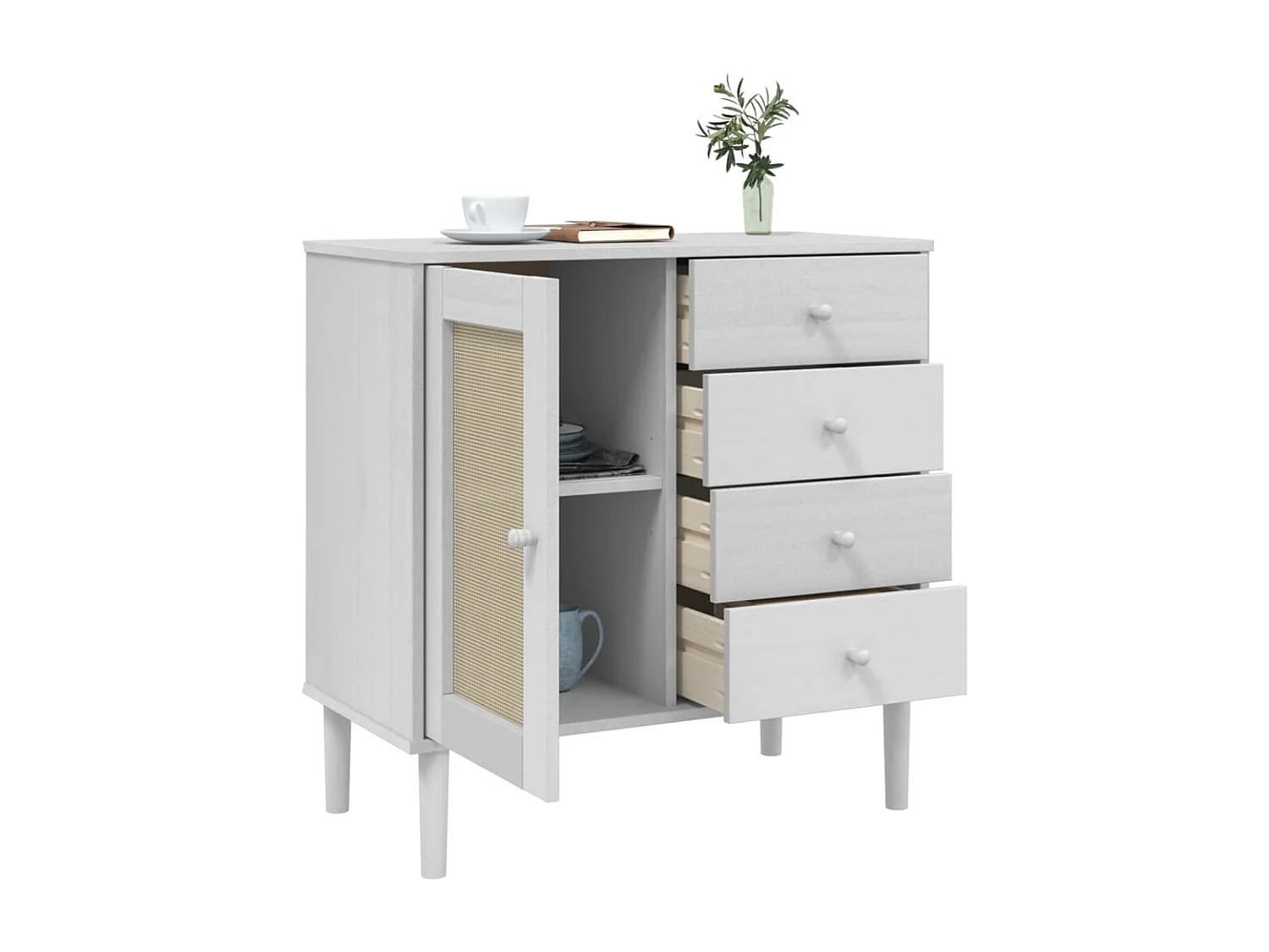 Dressoir SENJA 80x40x80 cm rattan look massief grenenhout wit