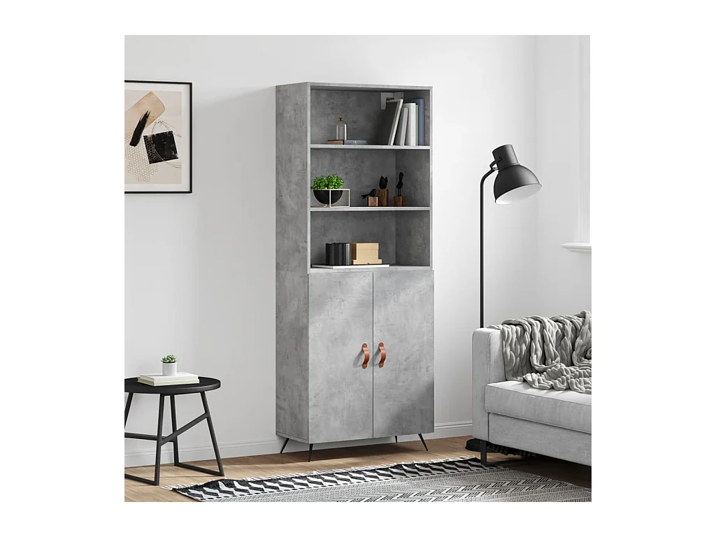 Hoge kast 69,5x34x180 cm bewerkt hout betongrijs