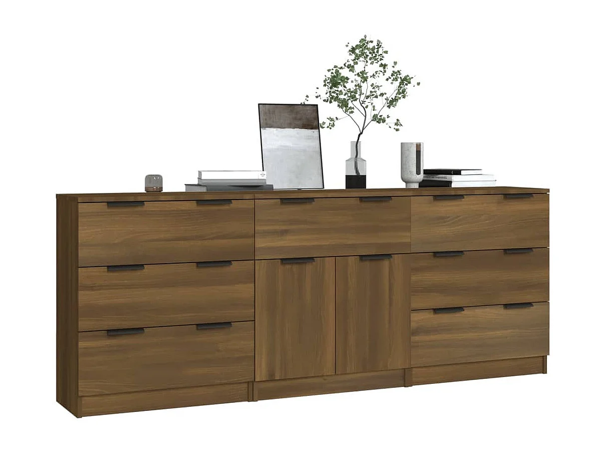 3 peças aparadores madeira processada cor carvalho castanho