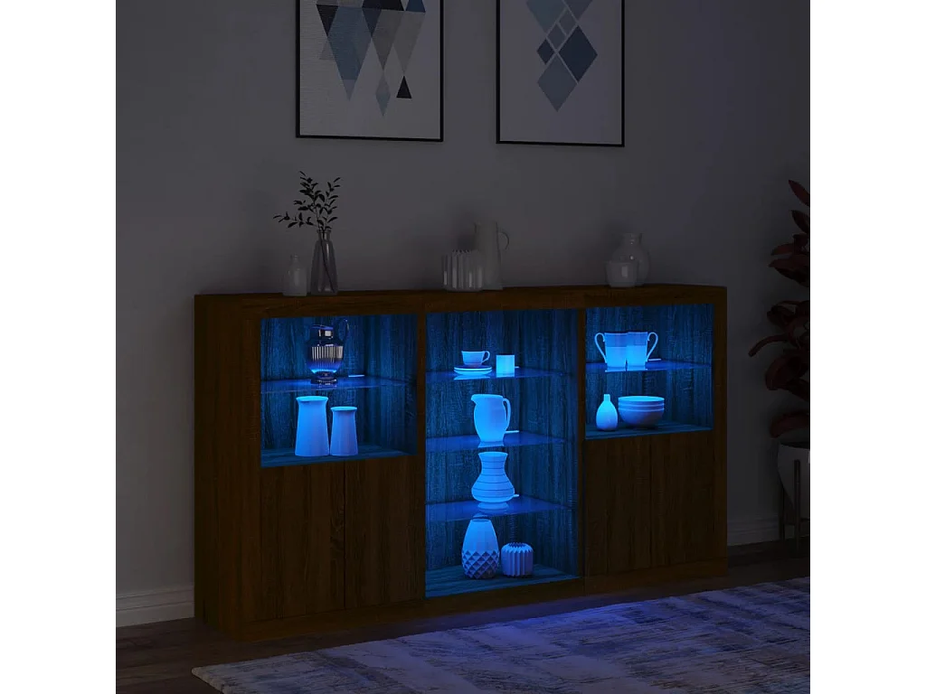 Buffet avec lumières LED chêne marron 181,5x37x100 cm