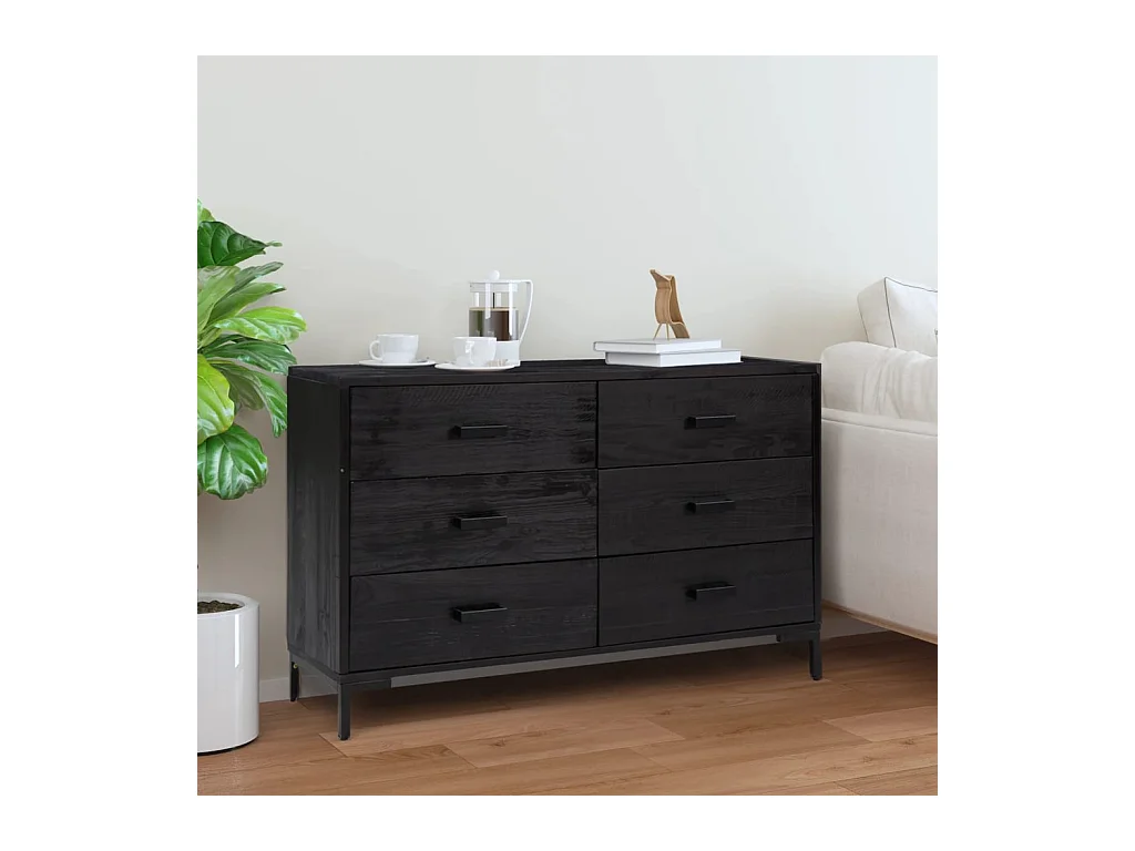 Buffet Noir 110x35x70 cm Bois de pin massif