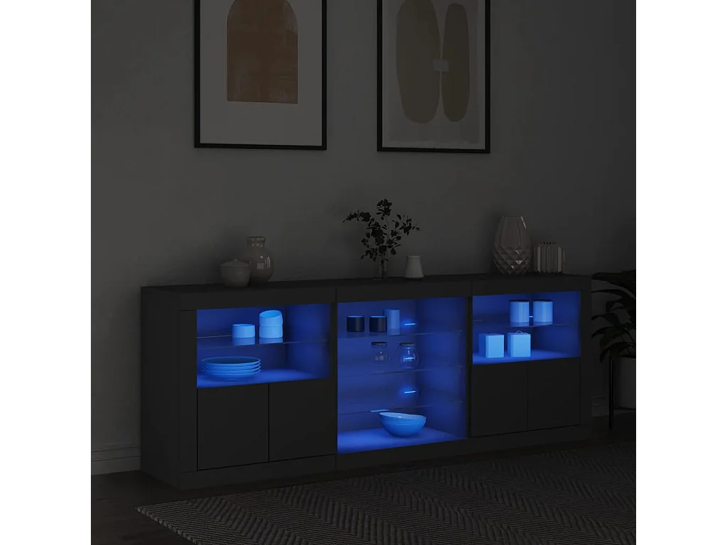 Buffet avec lumières LED noir 181,5x37x67 cm