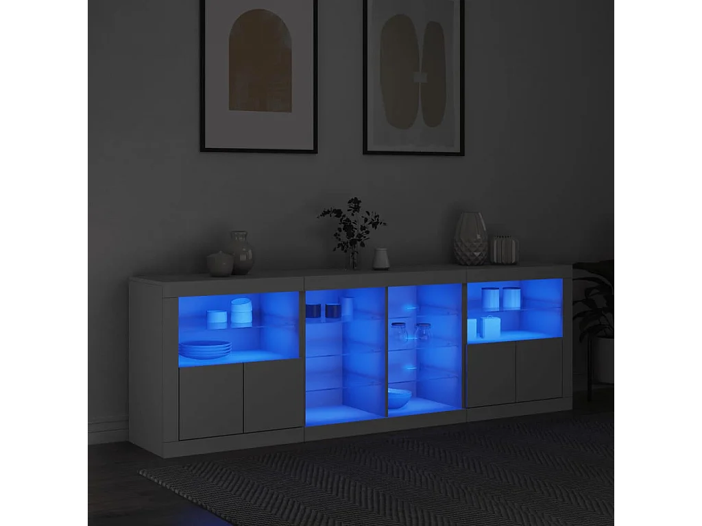 Buffet avec lumières LED blanc 202x37x67 cm