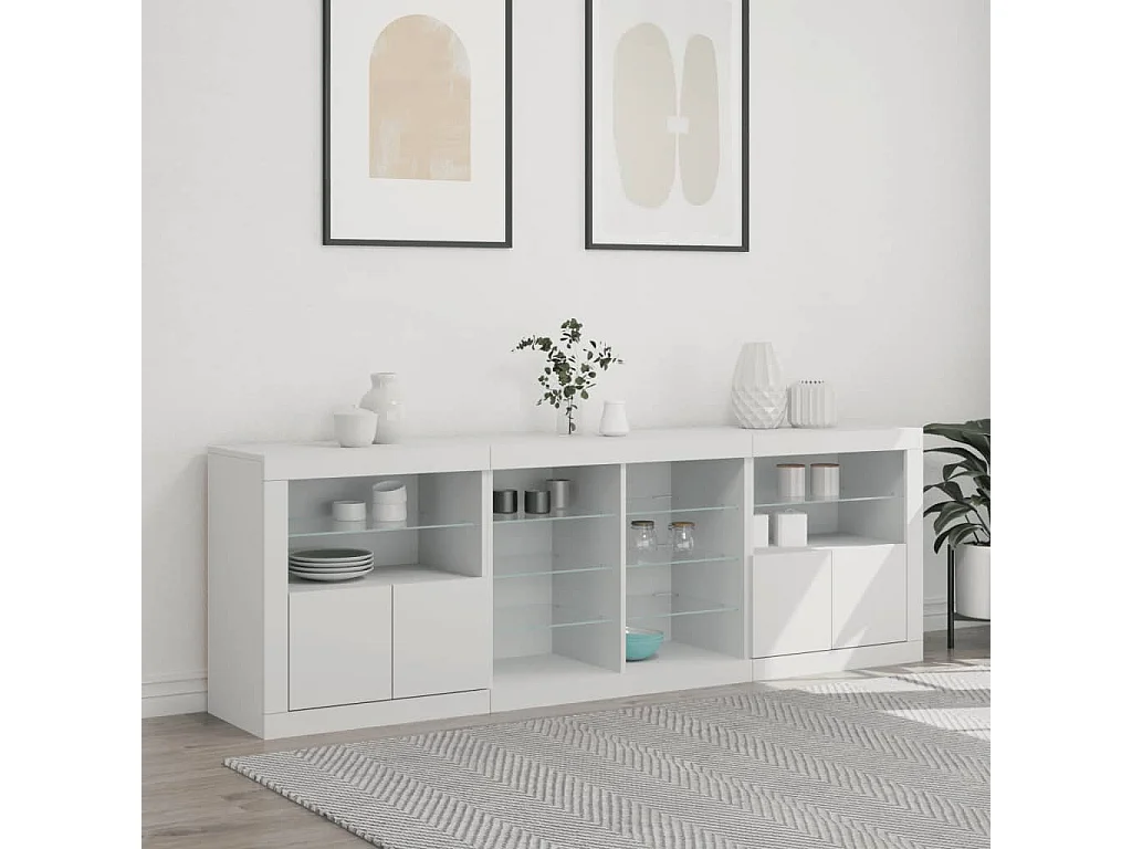 Buffet avec lumières LED blanc 202x37x67 cm