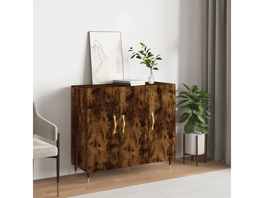 Buffet chêne fumé 90x34x80 cm bois d'ingénierie