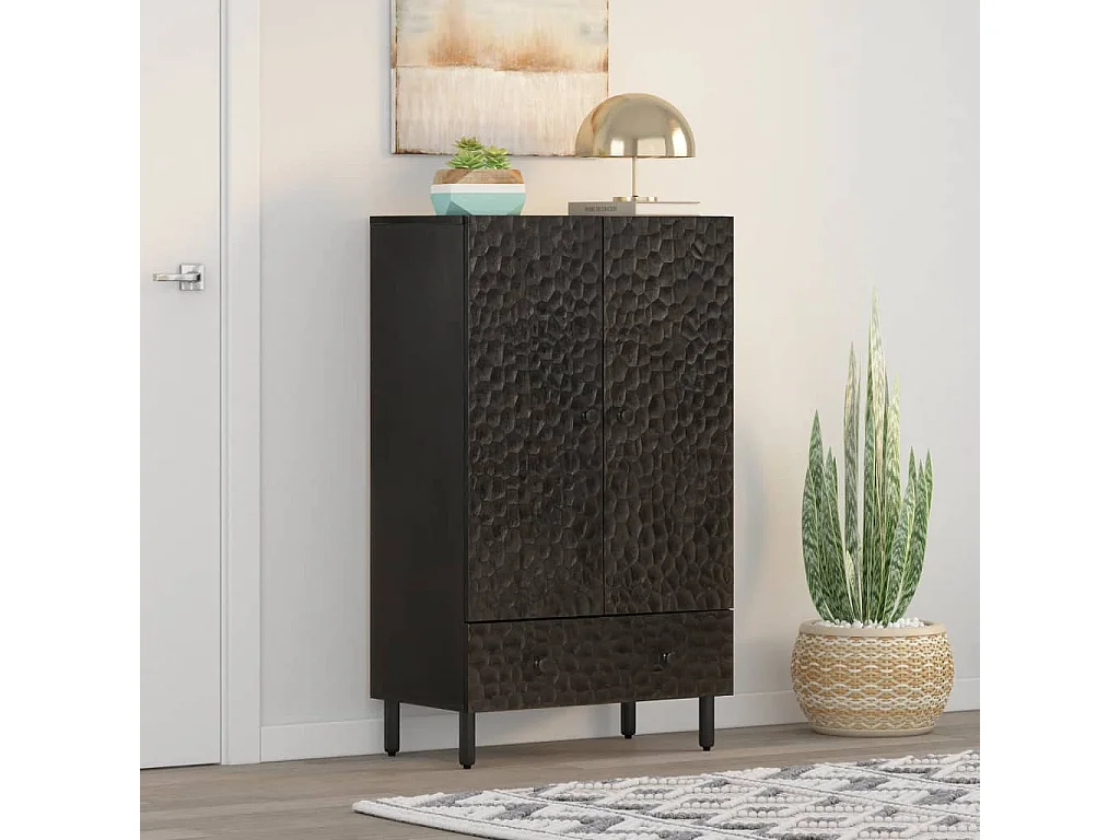 Buffet noir 60x33x100 cm bois de manguier massif