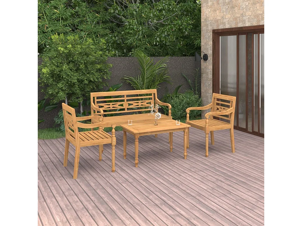 4 peças conjunto lounge de jardim madeira de teca maciça