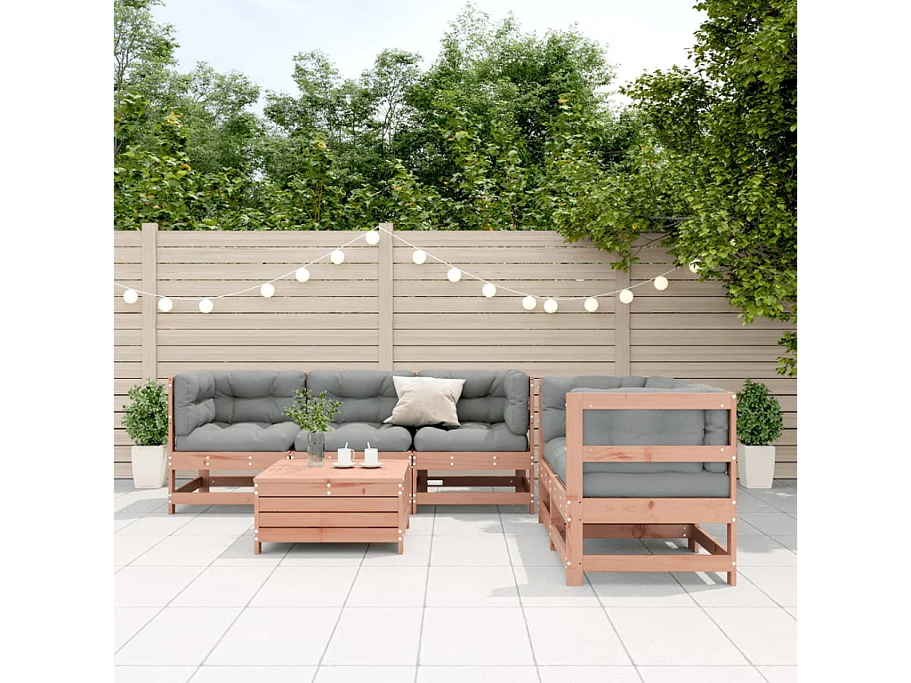 Juego de muebles jardín 6 piezas y cojines madera abeto Douglas