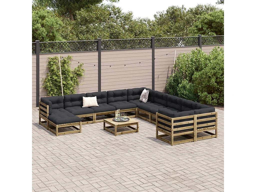 Salon de jardin 12 pièces bois de pin imprégné