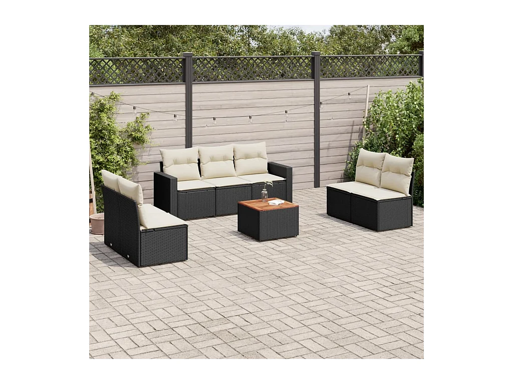 8 peças conjunto sofás de jardim com almofadões vime PE preto