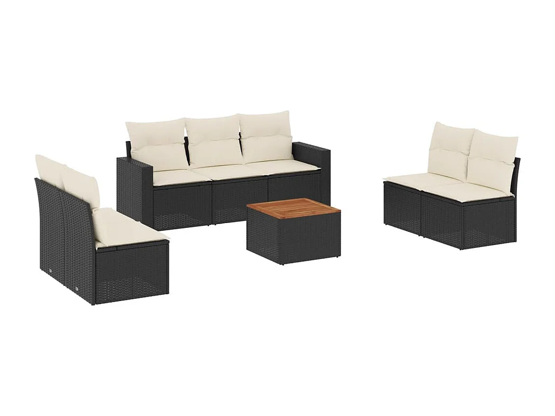 Salon de jardin 8 pièces avec coussins noir résine tressée
