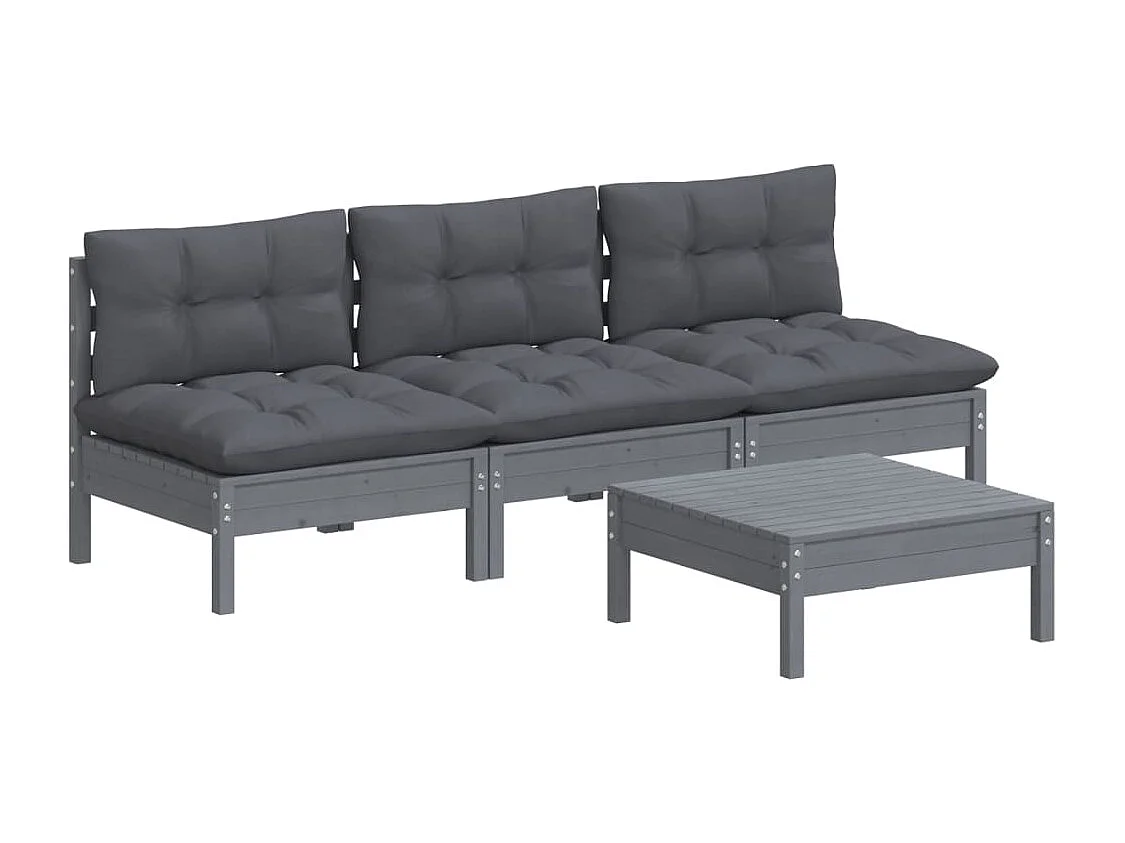 Salon de jardin 4 pièces avec coussins anthracite bois de pin