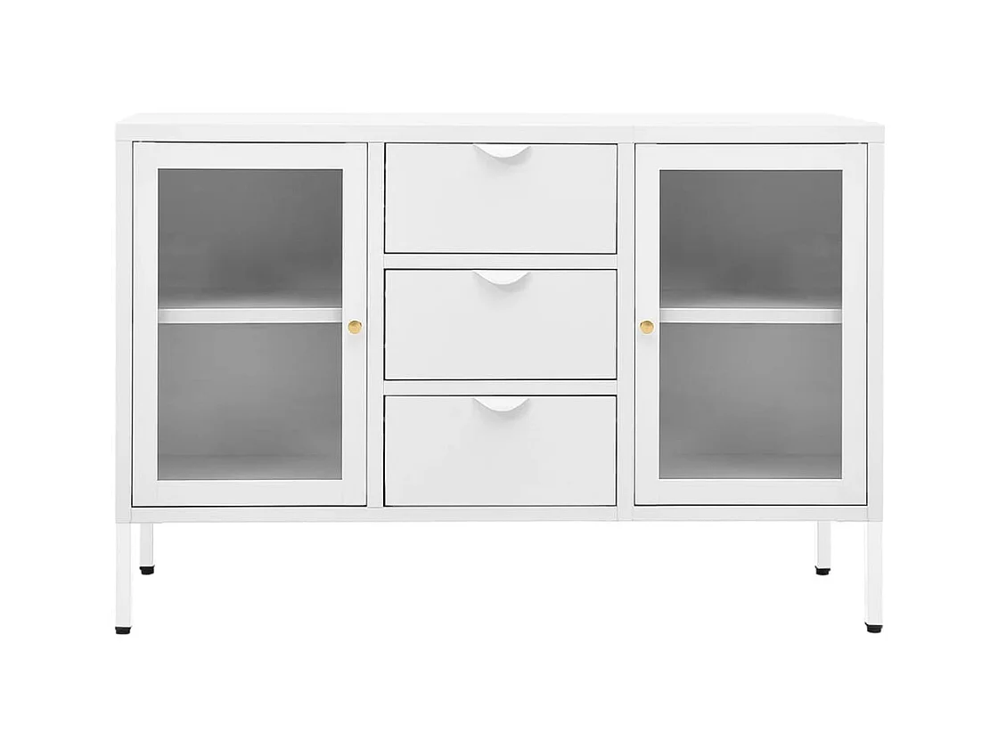 Buffet Blanc 105x35x70 cm Acier et verre trempé