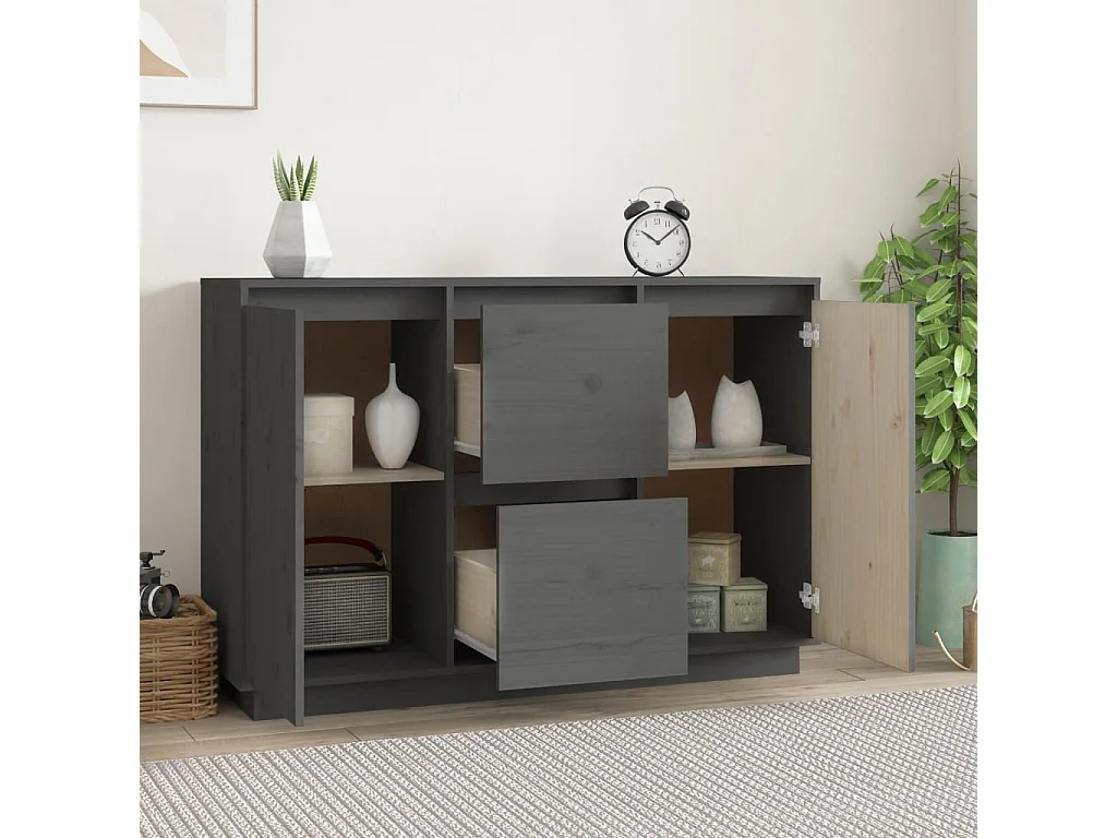 Buffet Gris 111x34x75 cm Bois massif de pin