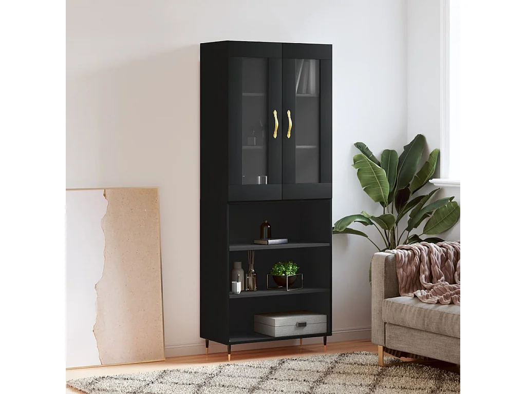 Buffet haut Noir 69,5x34x180 cm Bois d'ingénierie