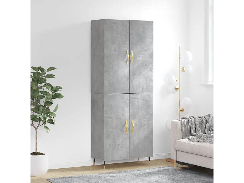 Hoge kast 69,5x34x180 cm bewerkt hout betongrijs
