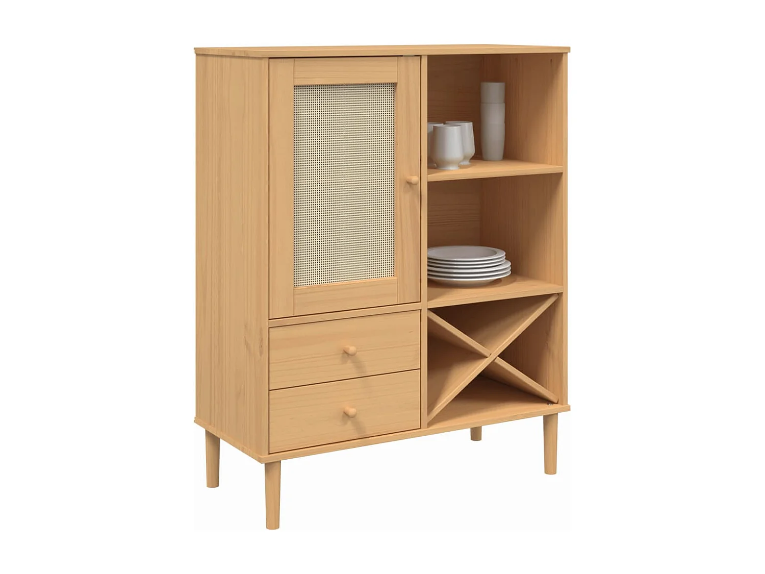Buffet SENJA aspect rotin marron 90x40x112cm bois massif de pin