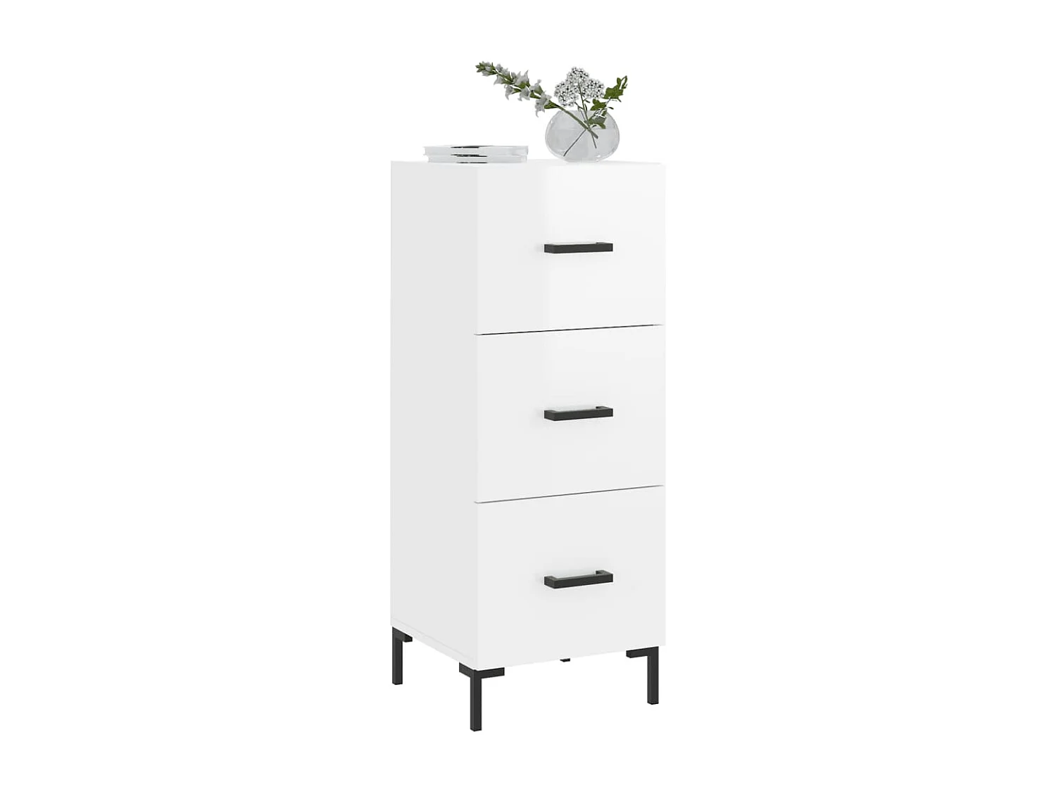 Buffet Blanc brillant 34,5x34x90 cm Bois d'ingénierie