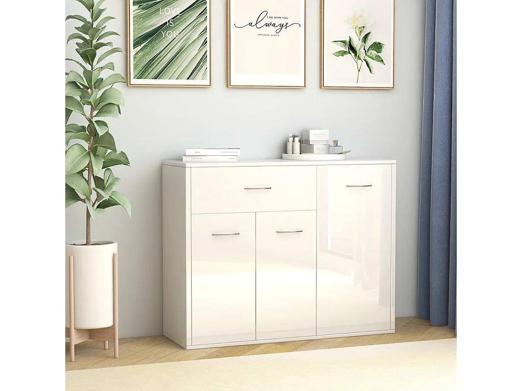Aparador 88x30x70 cm contraplacado branco brilhante
