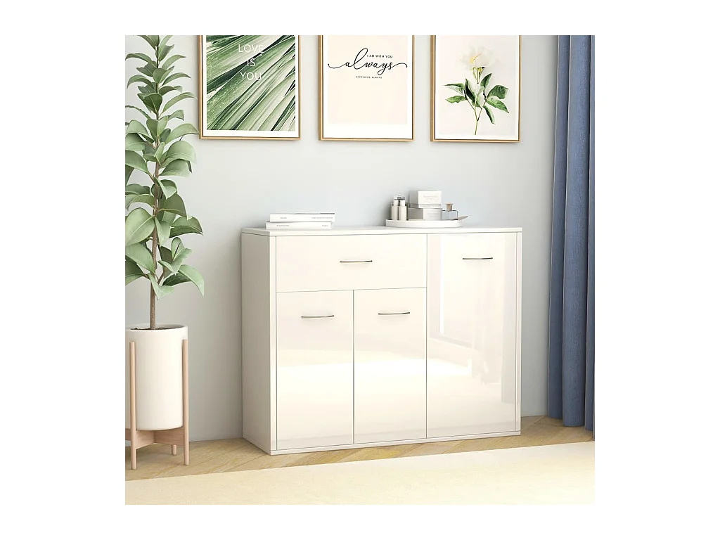 Buffet Blanc brillant 88x30x70 cm Aggloméré