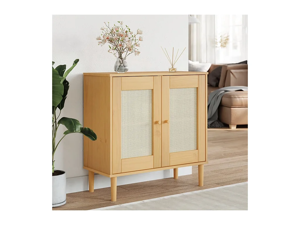 Buffet SENJA aspect rotin marron 80x35x80 cm bois massif de pin