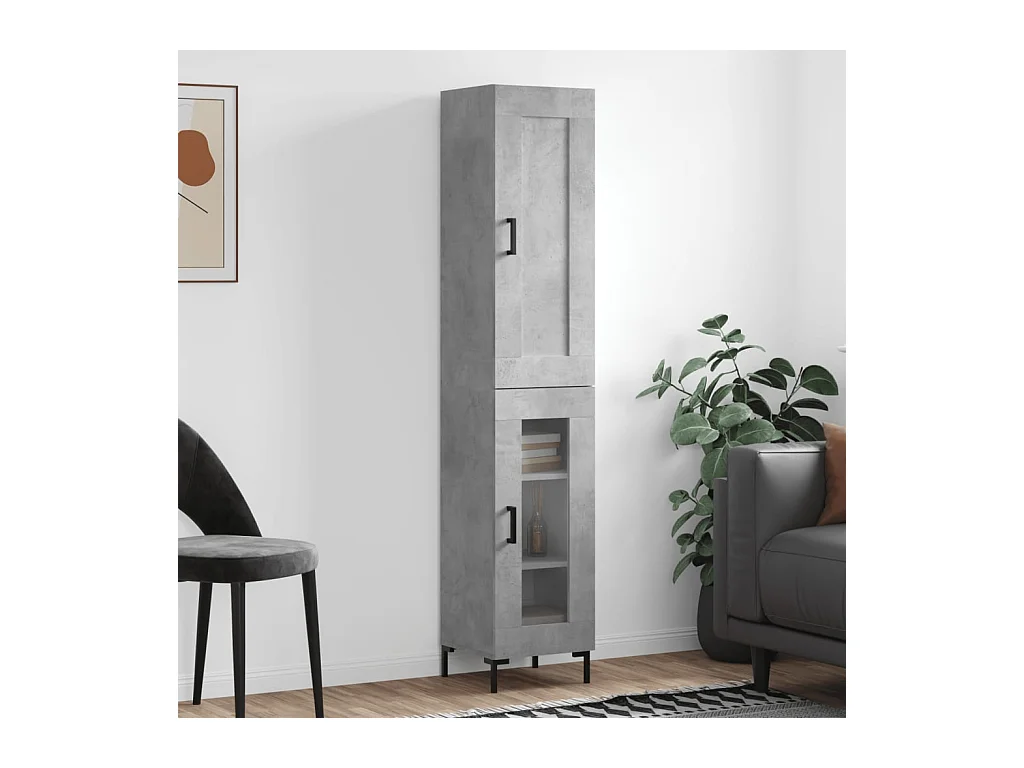 Buffet haut Gris béton 34,5x34x180 cm Bois d'ingénierie