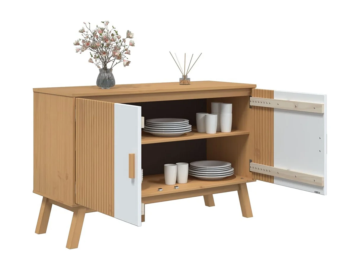 Buffet OLDEN blanc et marron 114x43x73,5 cm bois massif de pin