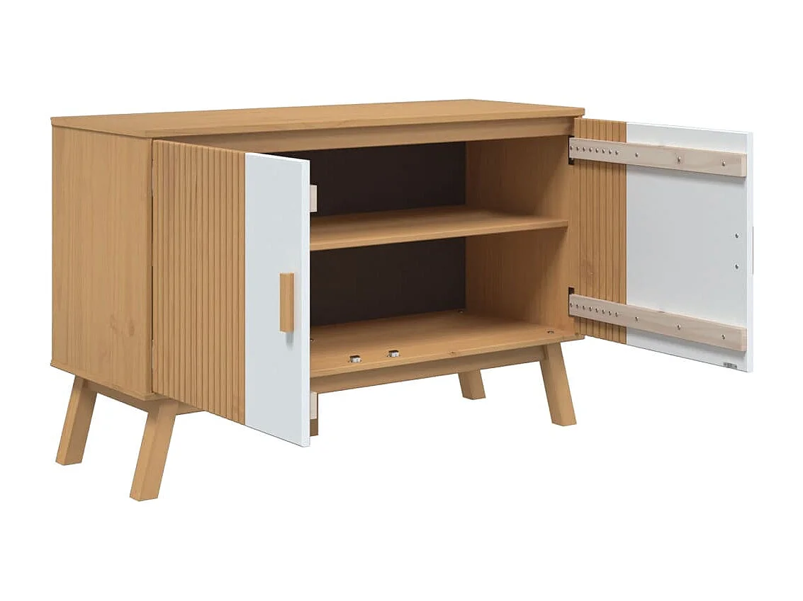 Buffet OLDEN blanc et marron 114x43x73,5 cm bois massif de pin