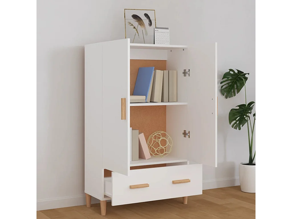 Aparador de madera contrachapada blanco 70x31x115 cm