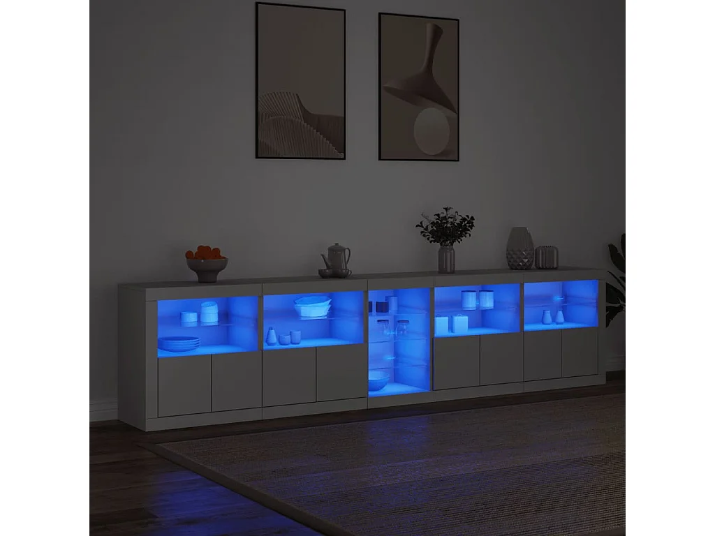 Buffet avec lumières LED blanc 283x37x67 cm