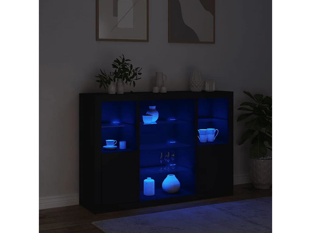 Buffets avec lumières LED 3 pièces noir bois d'ingénierie
