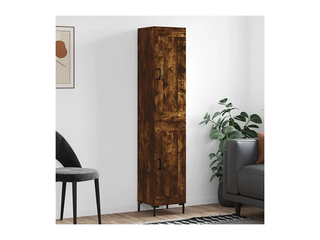 Buffet haut Chêne fumé 34,5x34x180 cm Bois d'ingénierie