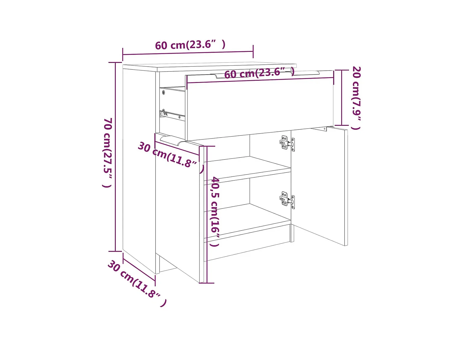 Dressoir 60x30x70 cm bewerkt hout sonoma eikenkleurig