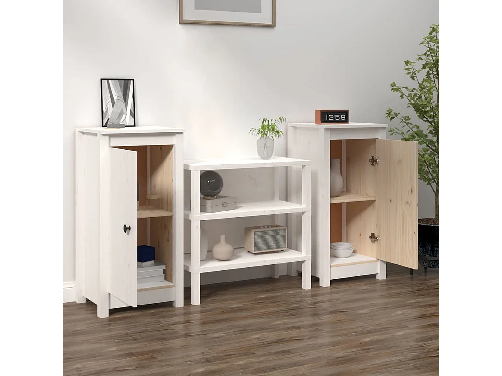 Buffets 2 pièces Blanc 40x35x80 cm Bois massif de pin