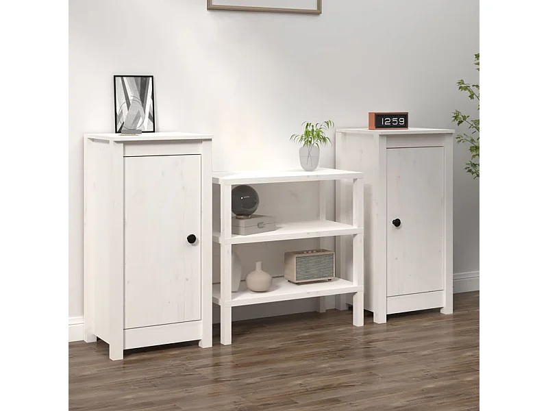 Dressoirs 2 stukken39x35x80 cm massief grenenhout wit