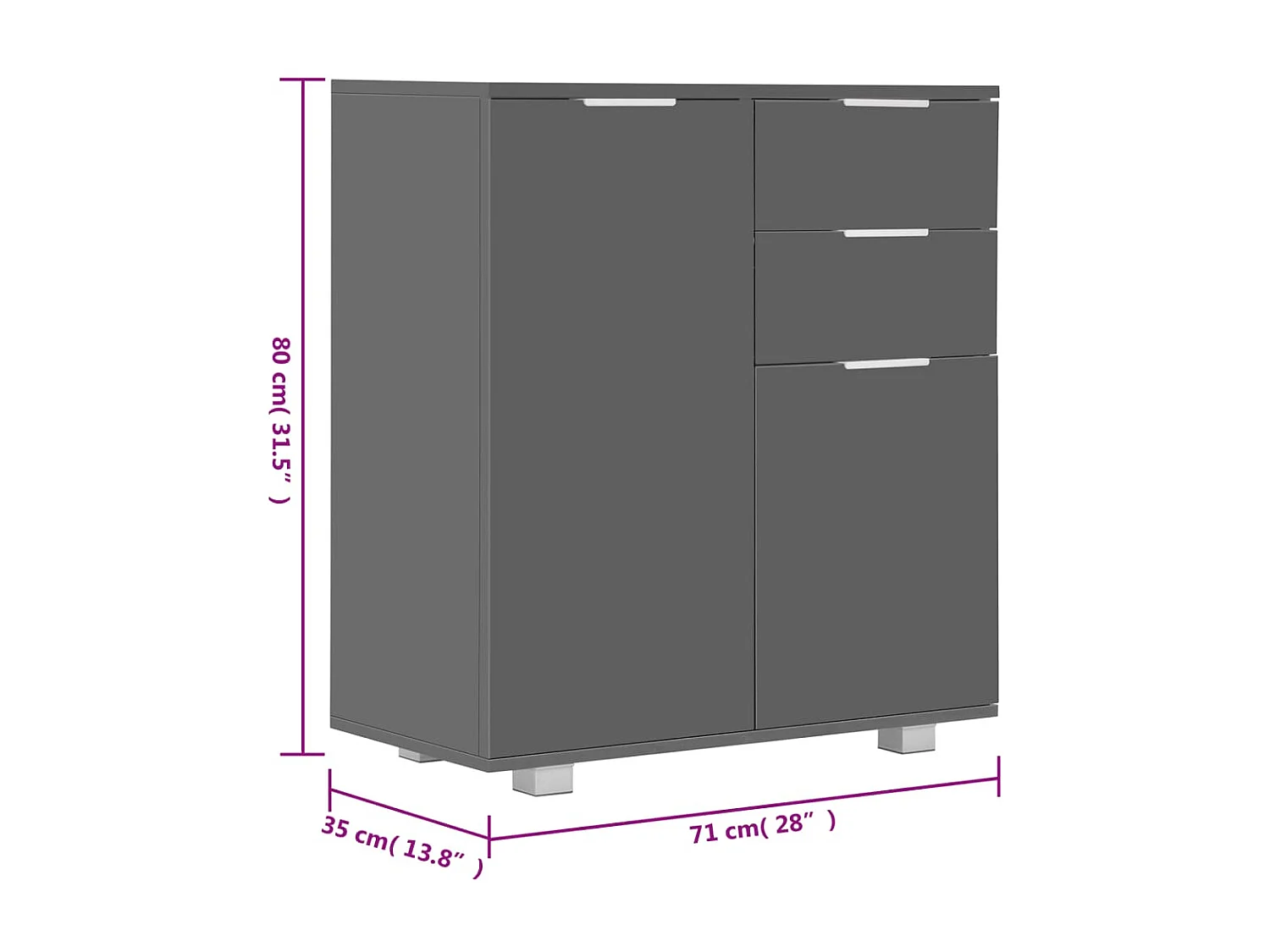 Buffet Gris brillant 71x35x80 cm Bois d'ingénierie