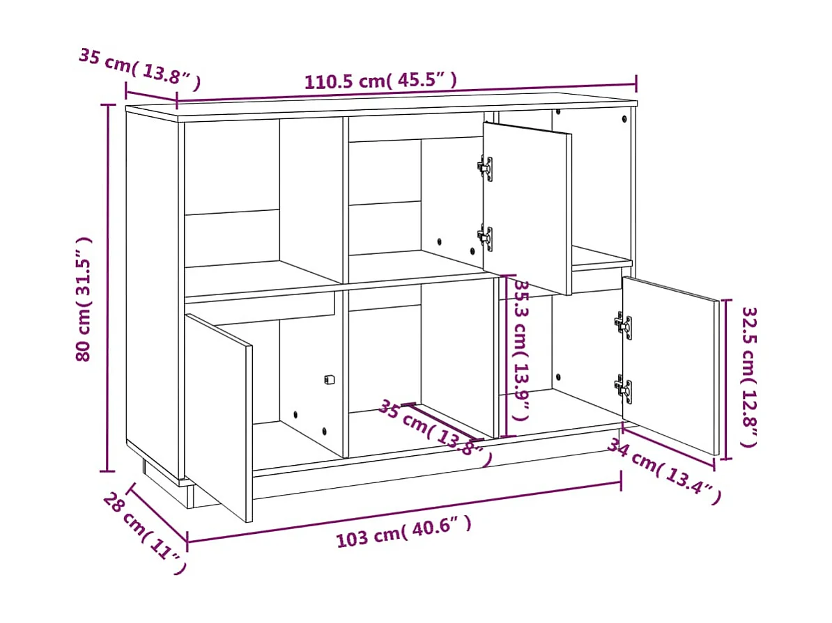 Buffet 110,5x35x80 cm Bois massif de pin