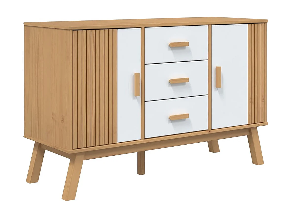 Buffet OLDEN blanc et marron 114x43x73,5 cm bois massif de pin