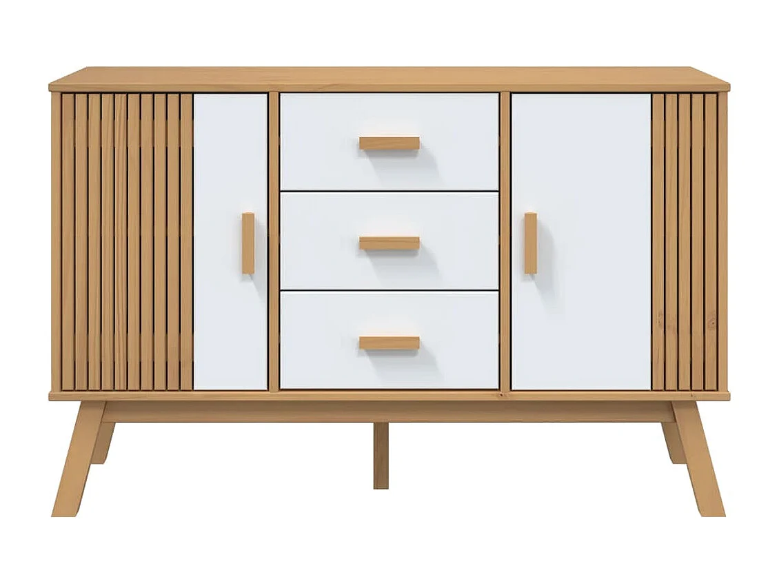 Buffet OLDEN blanc et marron 114x43x73,5 cm bois massif de pin