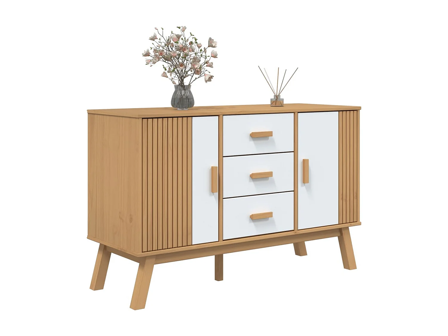 Aparador OLDEN madera maciza pino blanco y marrón 114x43x73,5cm