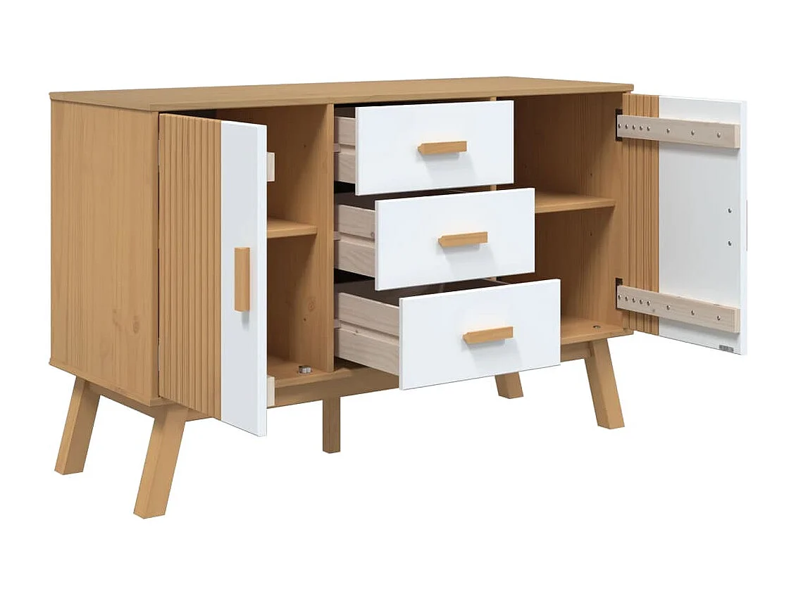 Aparador OLDEN madera maciza pino blanco y marrón 114x43x73,5cm