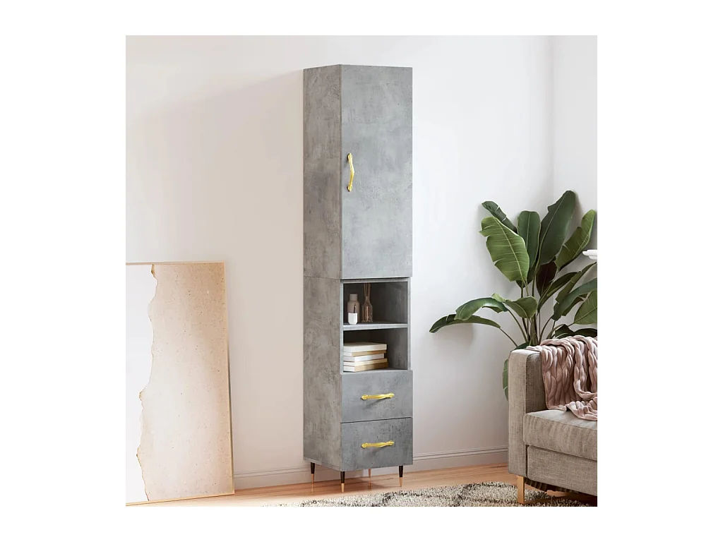 Aparador de madera contrachapada gris hormigón 34,5x34x180 cm