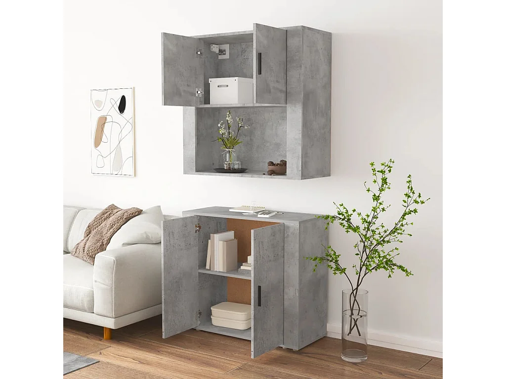 Buffet haut Gris béton Bois d'ingénierie