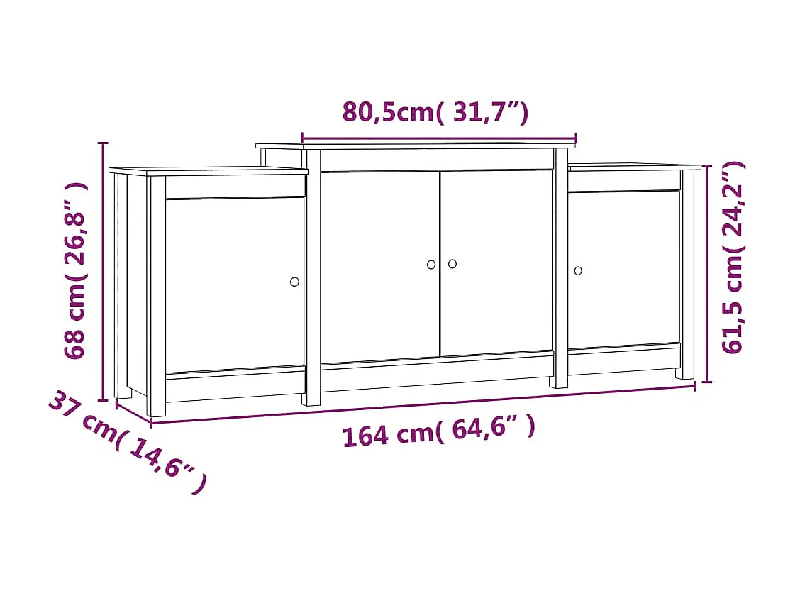 Dressoir 164x37x68 cm massief grenenhout wit