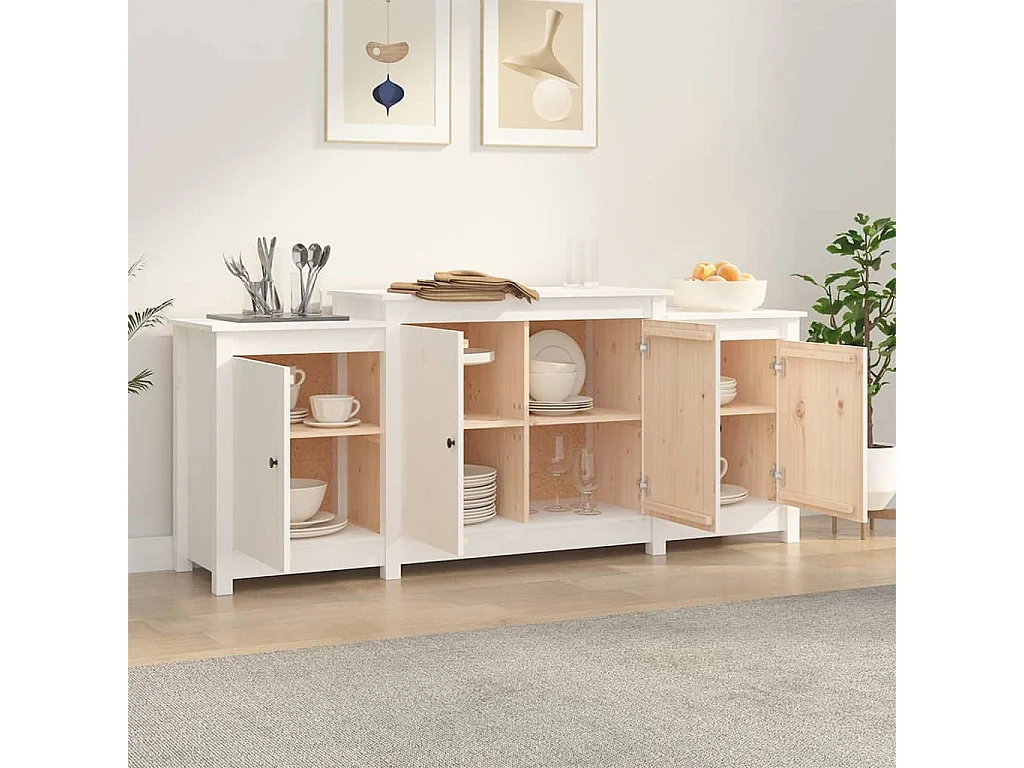 Buffet Blanc 164x37x68 cm Bois massif de pin
