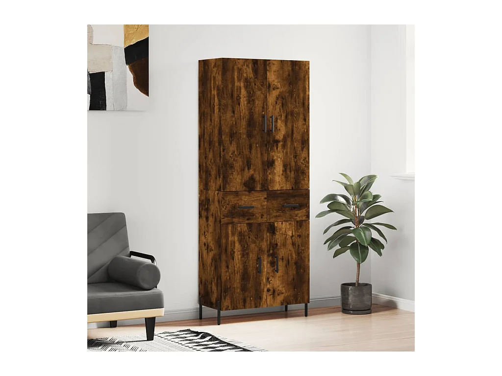 Aparador alto madera contrachapada roble ahumado 69,5x34x180 cm