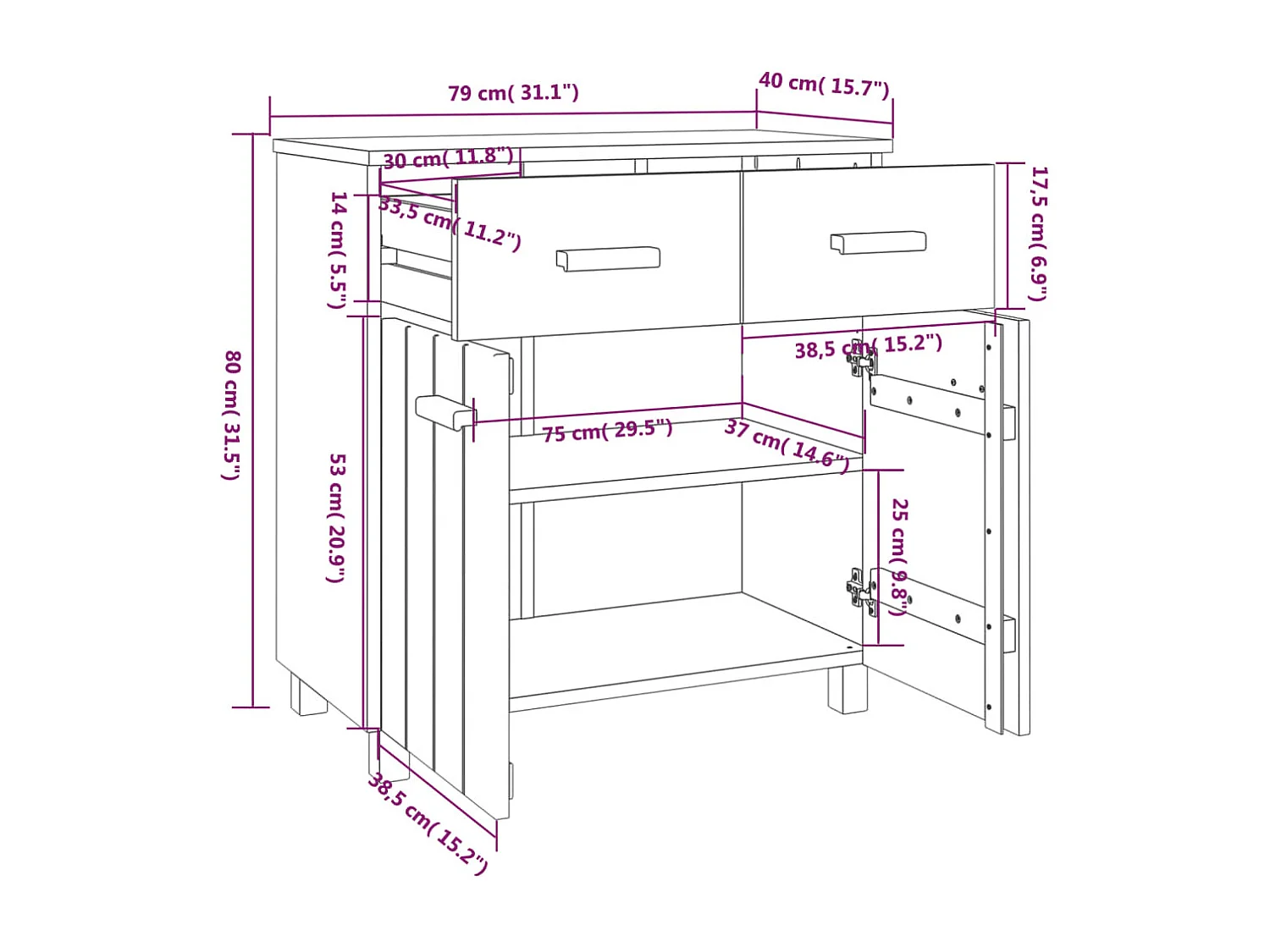 Buffet HAMAR Blanc 79x40x80 cm Bois massif de pin