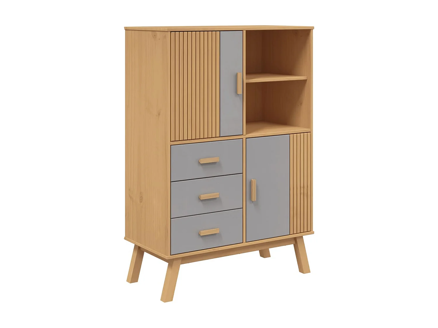 Aparador OLDEN madera maciza de pino marrón y gris 85x43x125 cm