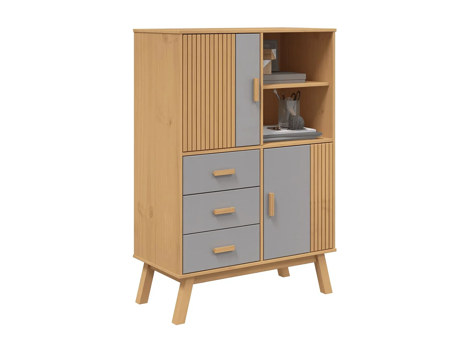 Aparador OLDEN madera maciza de pino marrón y gris 85x43x125 cm