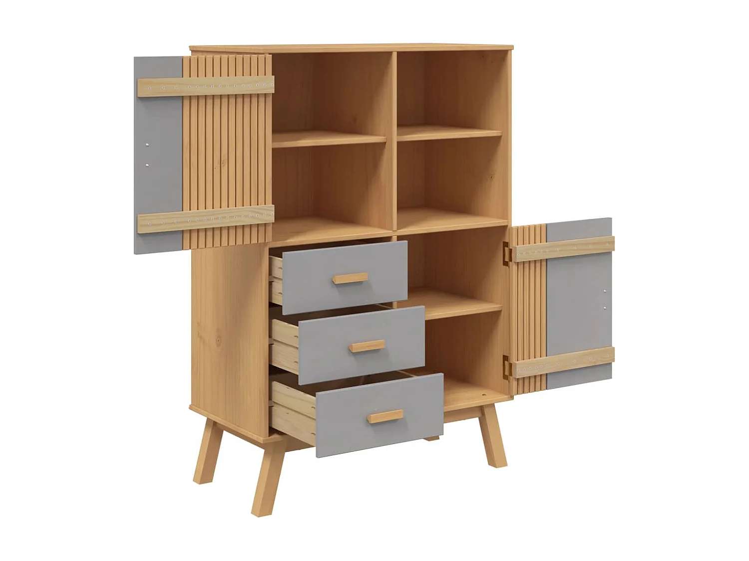 Aparador OLDEN madera maciza de pino marrón y gris 85x43x125 cm